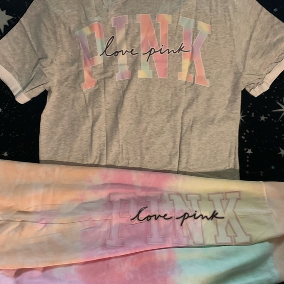 Victoria’s Secret Pink Grey Freya Tie Dye Logo Campus Ringer & Baggy Sweats - Picture 8 of 11